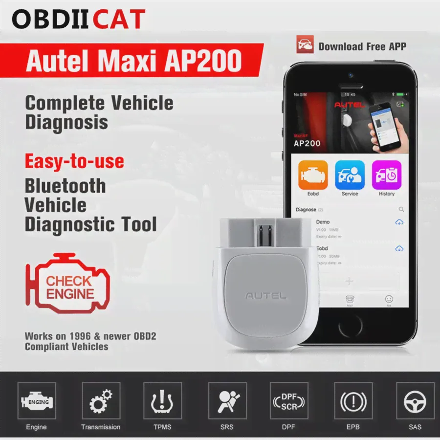 🛍 Autel AP200 V1.03 OBD2 сканер высокого качества считыватель кодов диагностический инструмент Bluetooth Макси AP200 для Android IOS-0